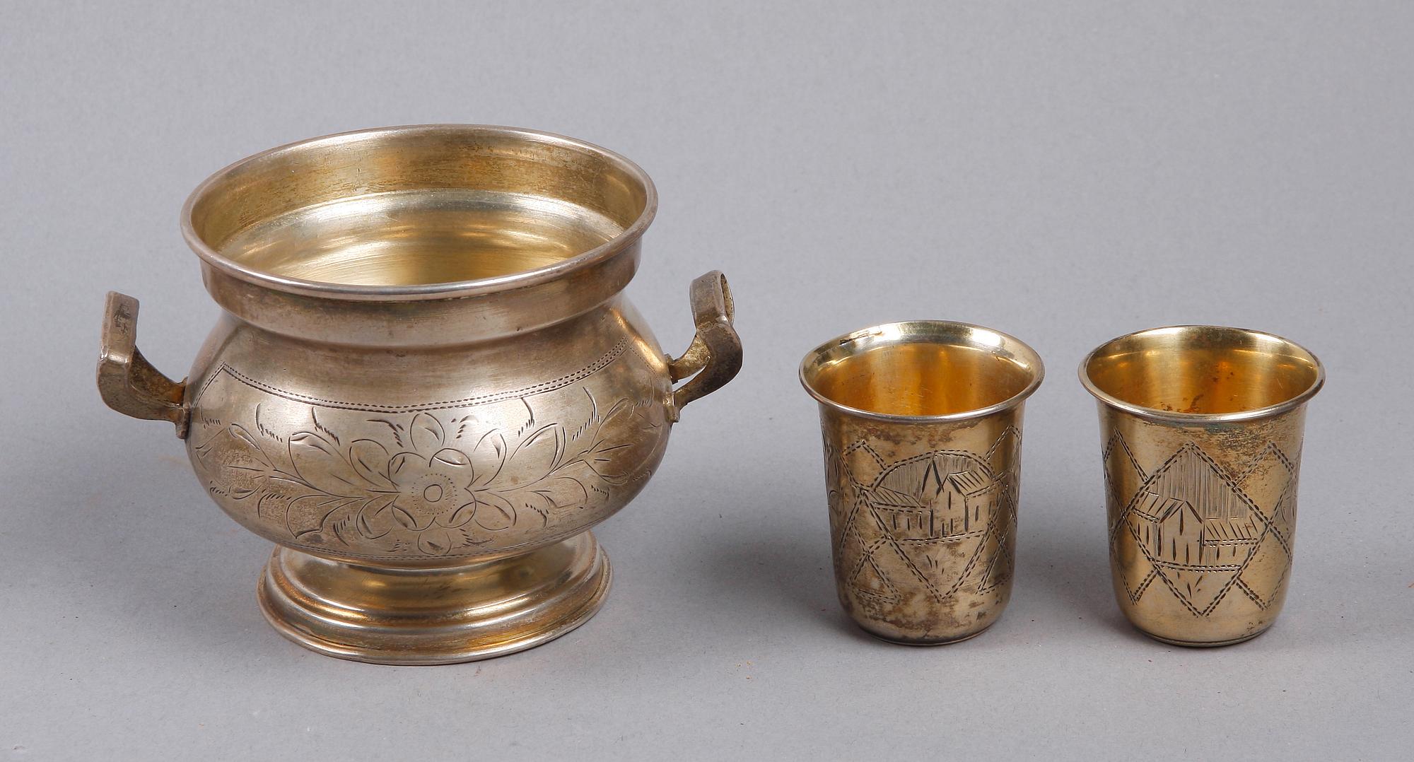 SKÅL SAMT BÄGARE, 2 st, silver, Stakhy Kondratievich Orlov Kiev, Ryssland 1895.