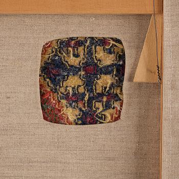 A CARRIAGE CUSHION, "Träd och timglas", double interlocked tapestry, ca 101,5 x 50,5 cm, Scania, Sweden,