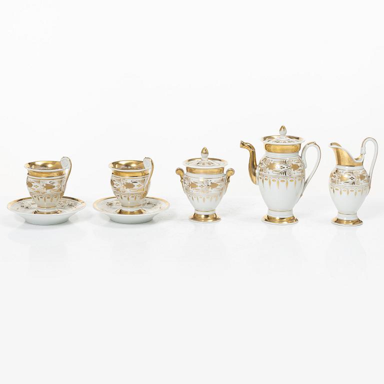 Coffee service, 6 pieces, porcelain, tête à tête, Empire, first half of the 19th century.