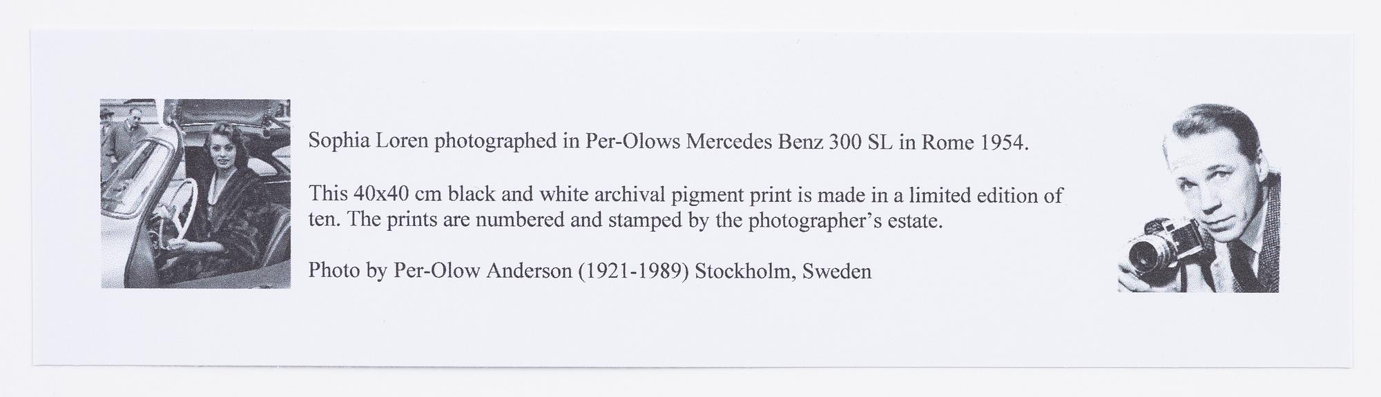 Per-Olow Anderson, "Sophia Loren photographed in Per-Olow's Mercedes Benz 300 in SL Rome 1954".
