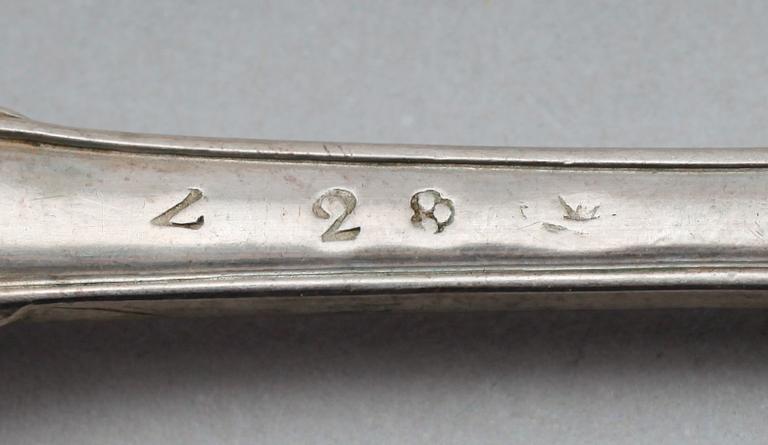 MATSKEDAR, 7 st, silver, bl a Anders Lundqvist, Stockholm 1827. Vikt ca 443 g.