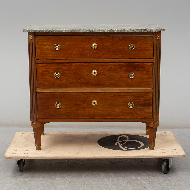 A mahogany veneered late Gustavian style chest of drawers, mid 20th Century.