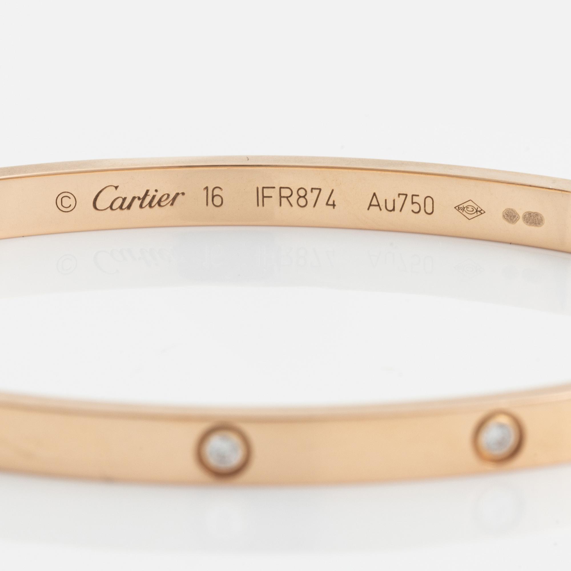 A Cartier "Love" bracelet small model in 18K rose gold with ten round brilliant-cut diamonds.