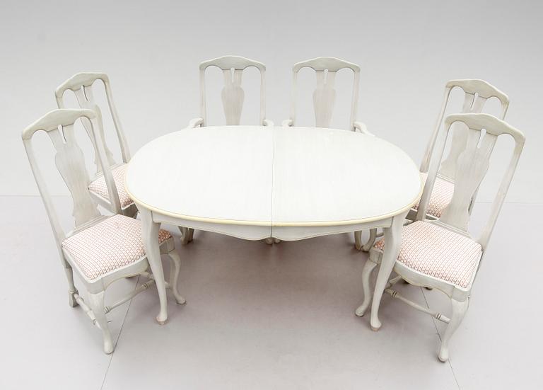 MATSALSMÖBEL, 7 delar, rokokostil, 1900-talets andra hälft.