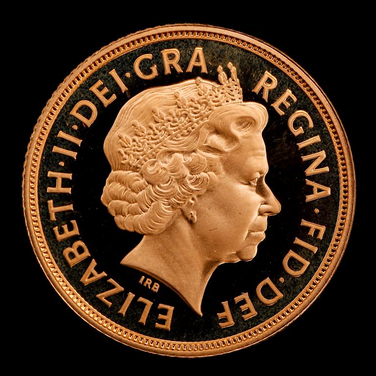GULDMYNT, finguld, sovereign, Elizabeth II, 2005. Vikt ca 8 g.