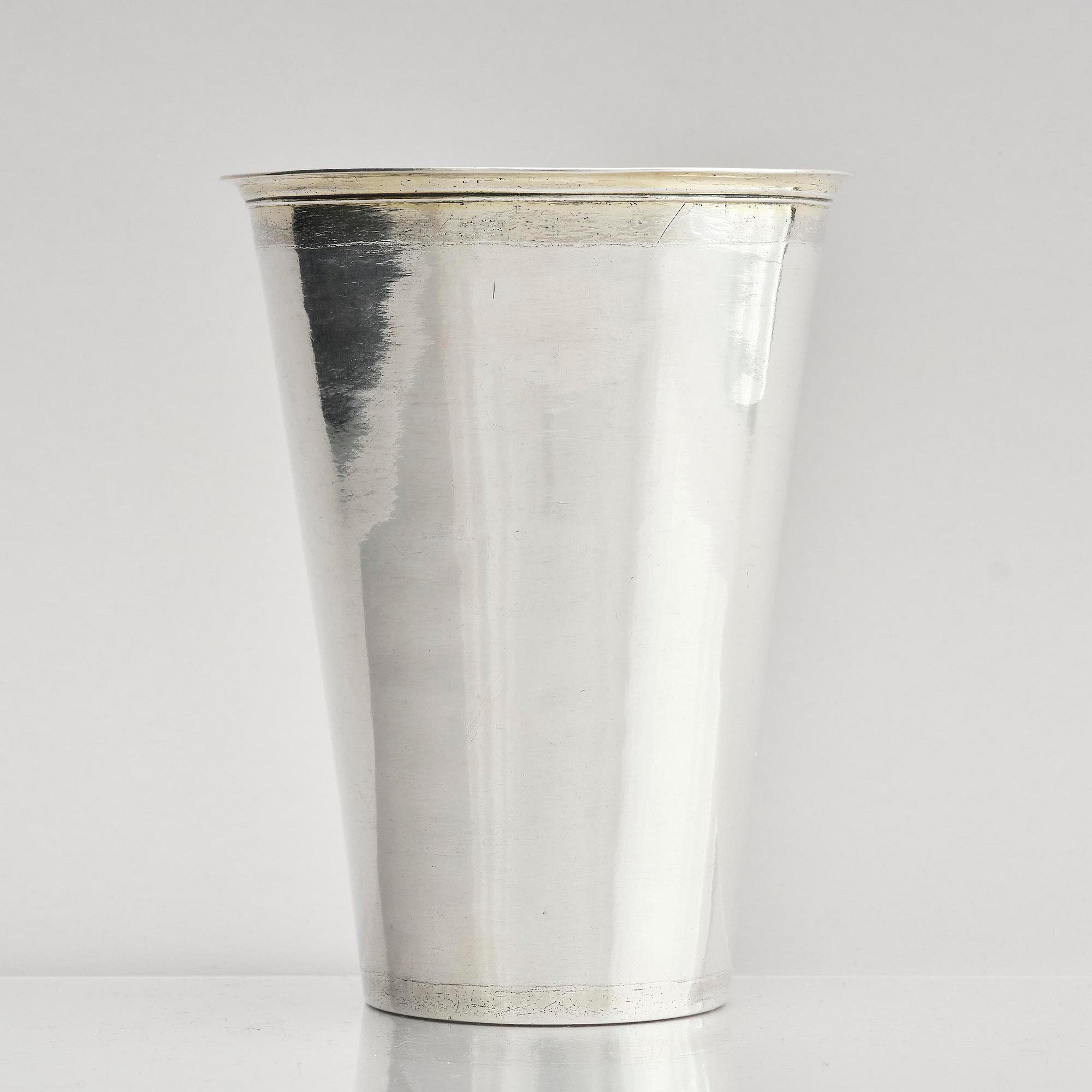 A Swedish late 17th century parcel-gilt silver beaker, mark of Johan Lund, Stockholm 1697.