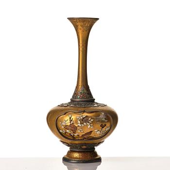 A gold-lacquer, silver moutned Shibayama style vase, Meiji period (1868-1912).