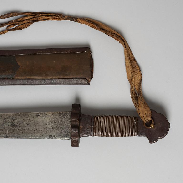 SVÄRD, stål, brons, kopparlegering samt steninläggning. Tibet, 1800-tal.