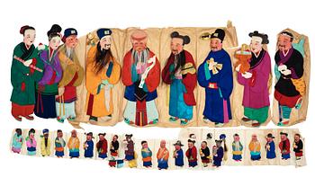 A collection of four sets of paper and silk dolls of Shoulao and the eight immortals, presumably Republic (1912-1949).