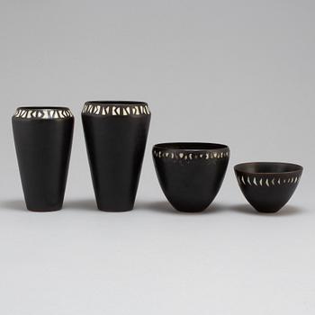 CARL-HARRY STÅLHANE, 2 stoneware vases and 2 bowls, unique,  Rörstrand.