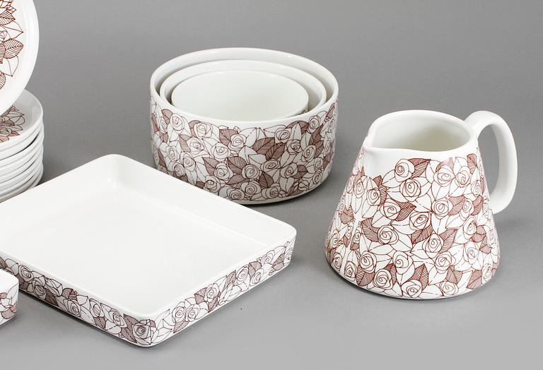 SERVISDELAR, ca 17 st, porslin, "Rosenfält" Stig Lindberg, 1900-talets andra hälft.