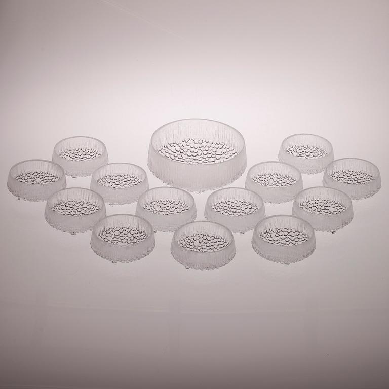 SKÅLAR, 14 delar, glas, "Ultima thule", Tapio Wirkkala, Iittala, 1900-talets andra hälft.