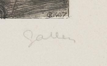 Akseli Gallen-Kallela, etsaus, laattasigneerattu ja -päivätty 1907, ja signeerattu lyijykynällä.