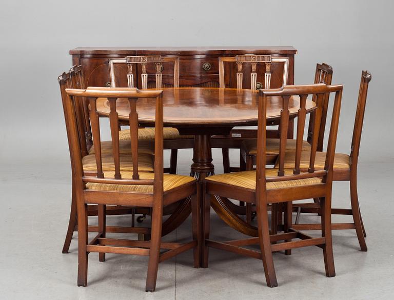 MATSALSMÖBLEMANG, 10 delar, regencystil, bl a Lysberg & Hansen, Danmark, 1900-tal.