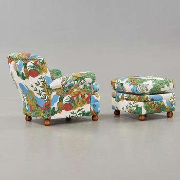 JOSEF FRANK, fåtölj med fotpall, Firma Svenskt Tenn, modell 336.
