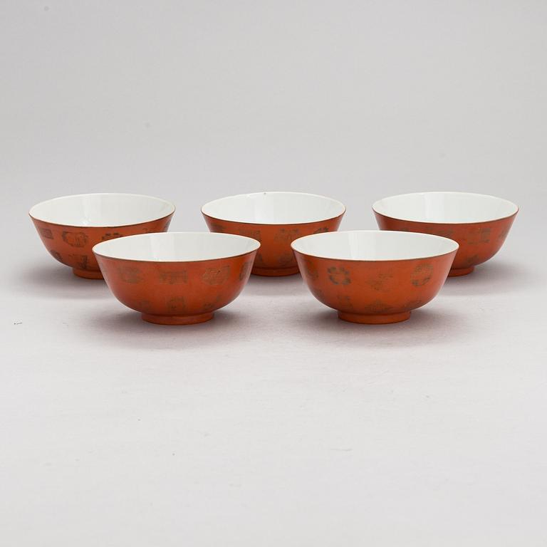Five Chinese bowls, first half of the 20th century.