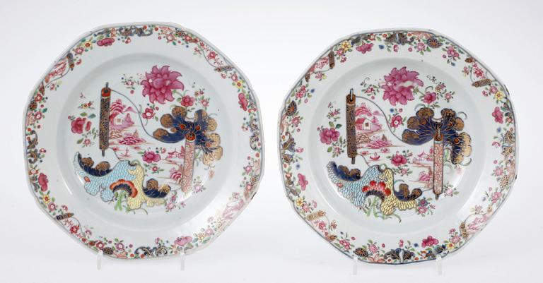 A set of six parts in famille rose  "pseudo tobacco leaf', Qing dynasty, Qianlong (1736-95).