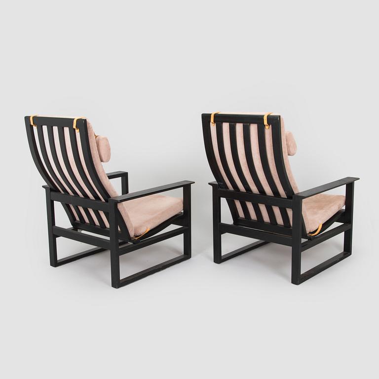 Børge Mogensen, armchairs, a pair model 2254, "Highback Easy Chair"/"Släden",  Fredericia Stolefabrik, Denmark.