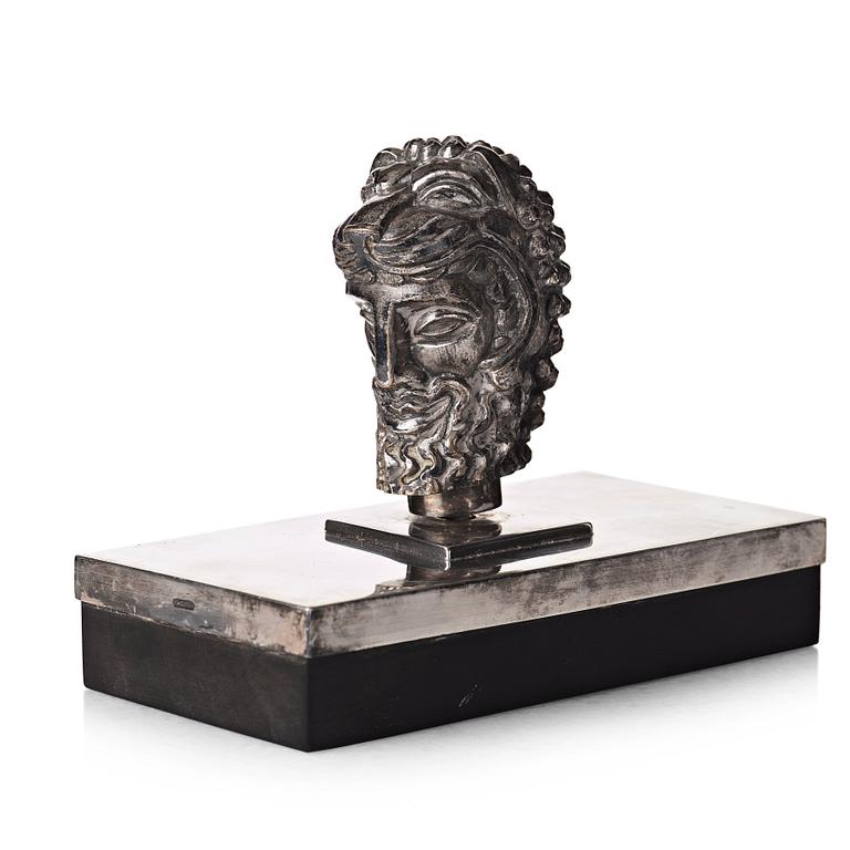 Anna Petrus, a Swedish Grace silver plated paperweight executed by Karl Wojtech, Stockholm 1920's.