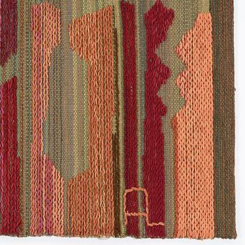 Alice Lund, A TAPESTRY. Flat weave with soumak technique. 128  x 167 cm. Signed AL and embroidered AL _ SW 1962 at the lining.