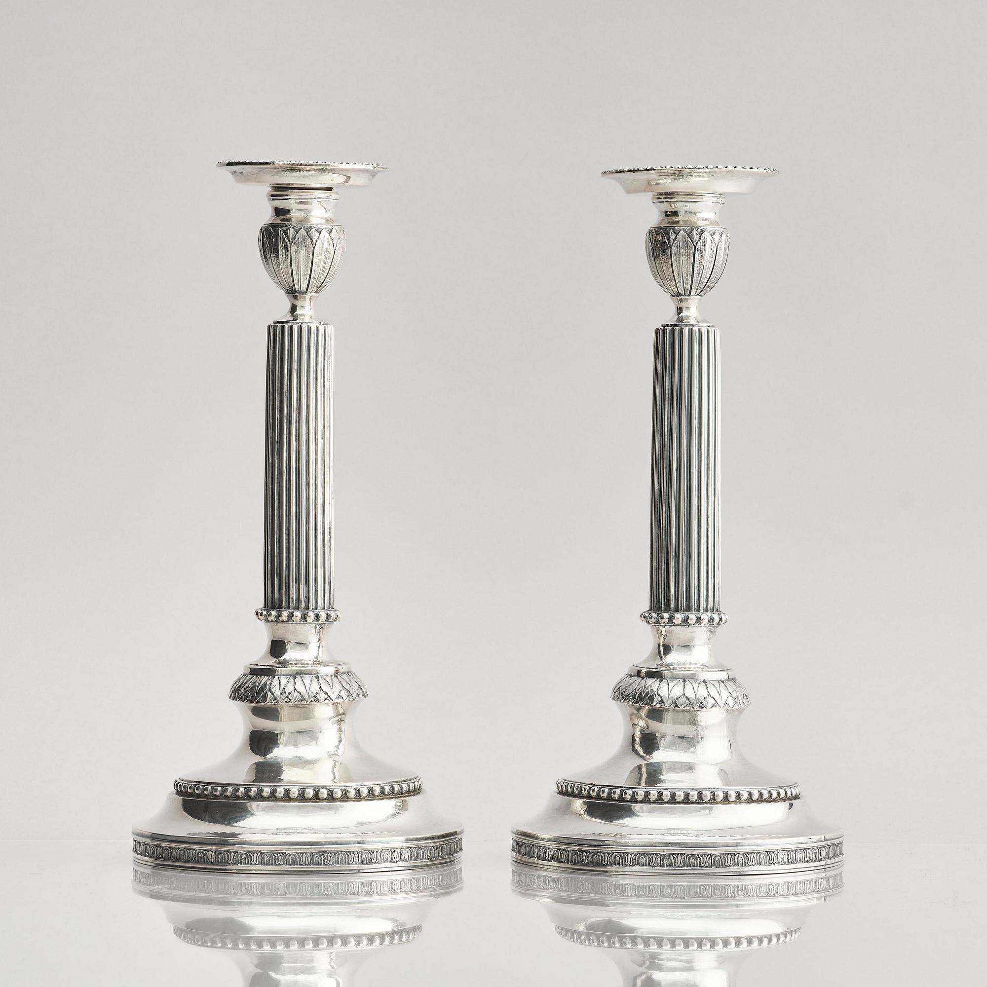 A pair of 18th century silver candlesticks, marks of Simson Ryberg, Stockholm 1789.