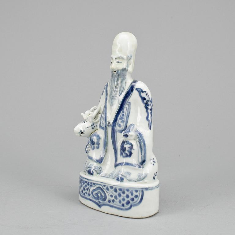 A blue and white figure of Shoulao, Ming dynasty (1368-1644).