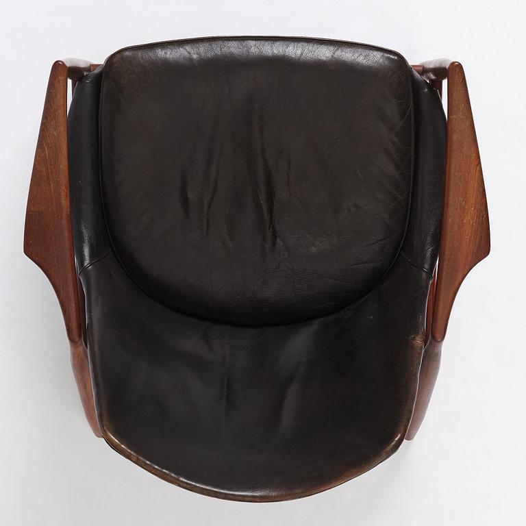 Ib Kofod Larsen, a black leather "Sälen" easy chair, Olof Perssons Fåtöljindustri (OPE), Sweden, 1950-60's.