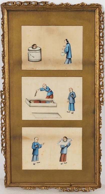 Oidentifierad konstnär, nio gouachemålningar, Kina, sen Qingdynasti.