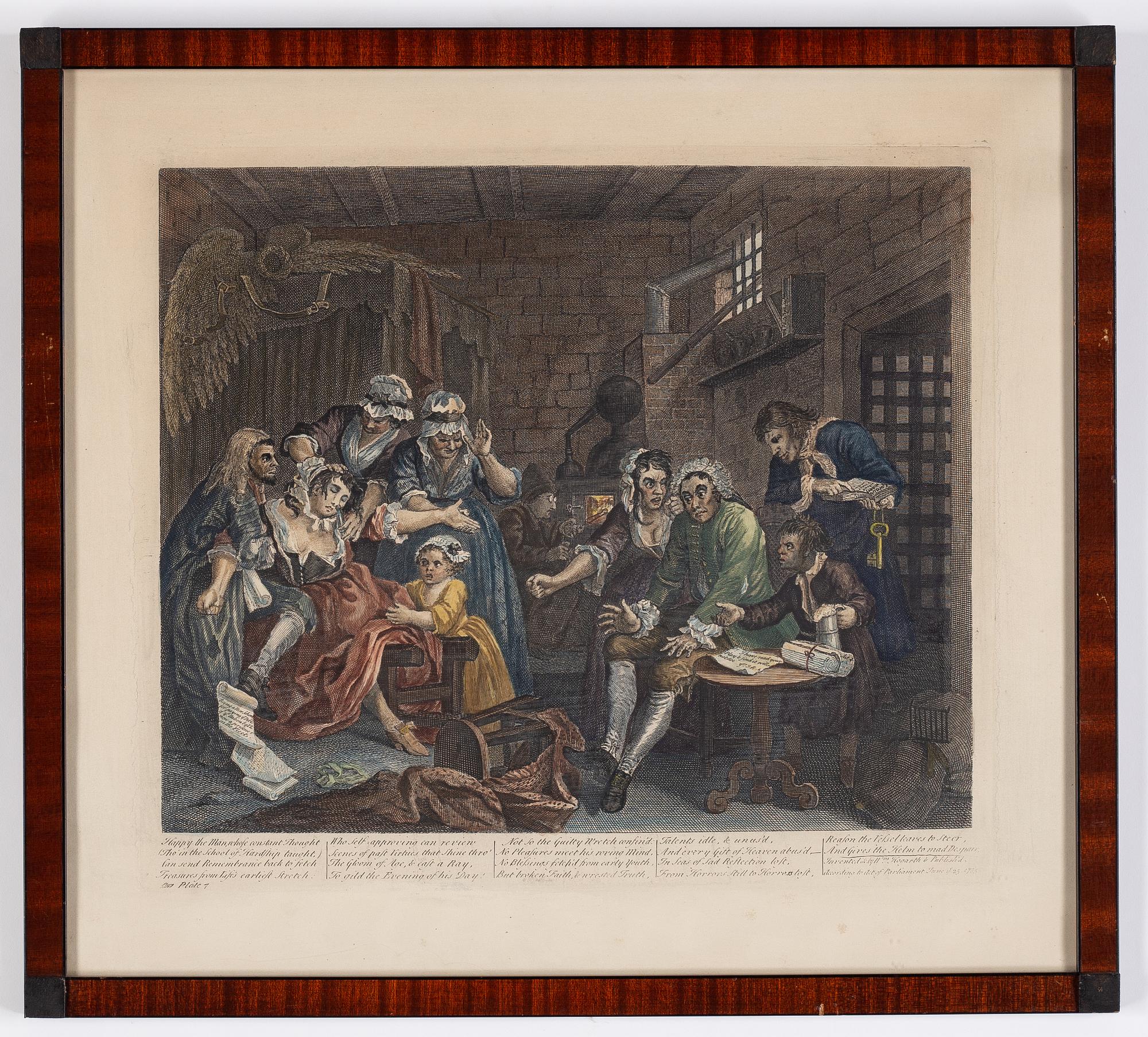 William Hogarth, efter, åtta stycken kolorerade etsningar och gravyrer.