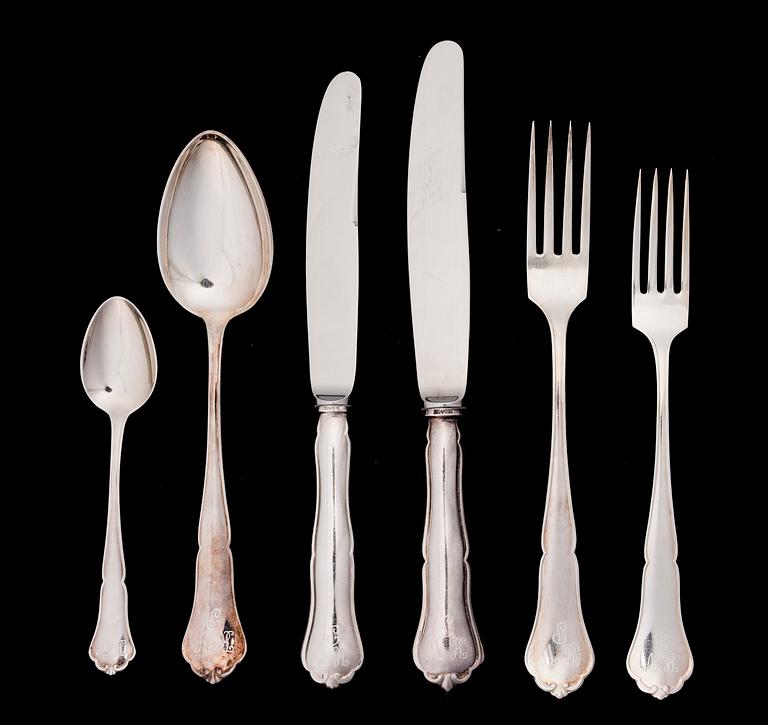 SILVER CUTLERY SET, 97 pcs, silver, "Chippendale" Auran Kultaseppä, Turku, 1981, Finland. Silver weight c 1900g.