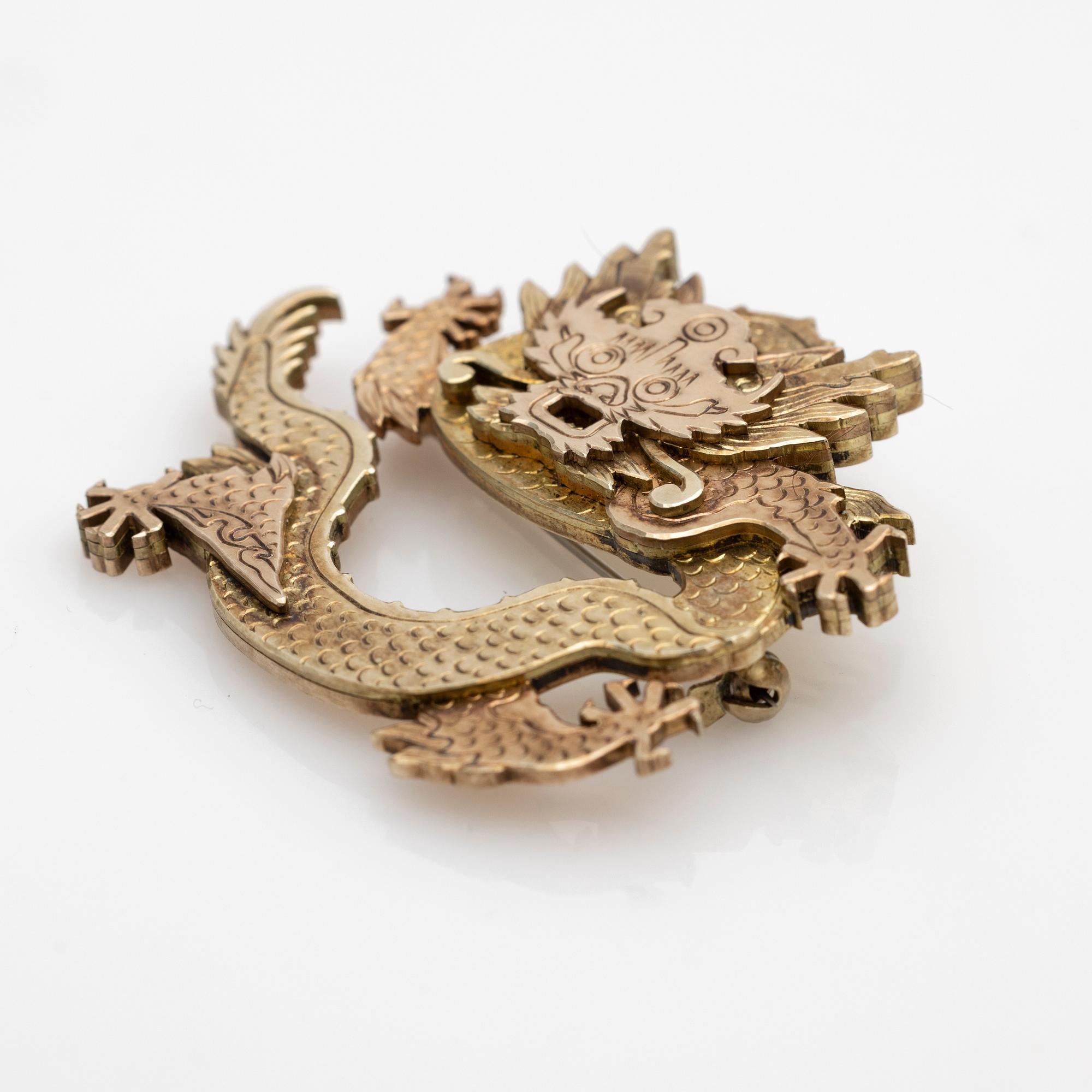 Wiwen Nilsson, Brosch i form av en drake, förgyllt sterling silver, Lund, 1973.