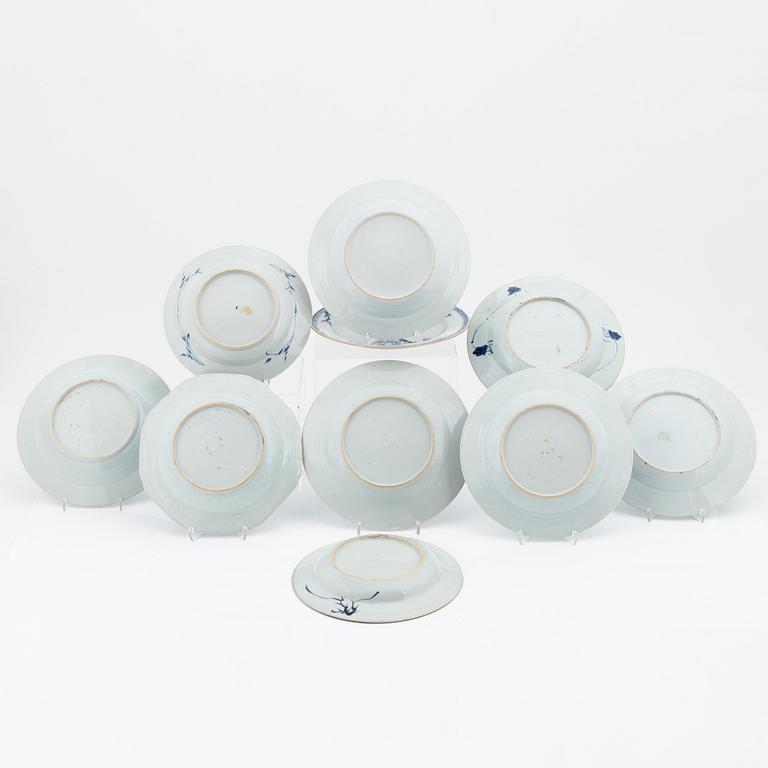 A set of nine blue and white dishes, Qing dynasty, 18th Century.