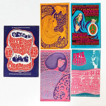 Wes Wilson, a set of 5 postcards, West Coast Lithograph; Tea Lautrec Posters & Creative Lithograph, USA.