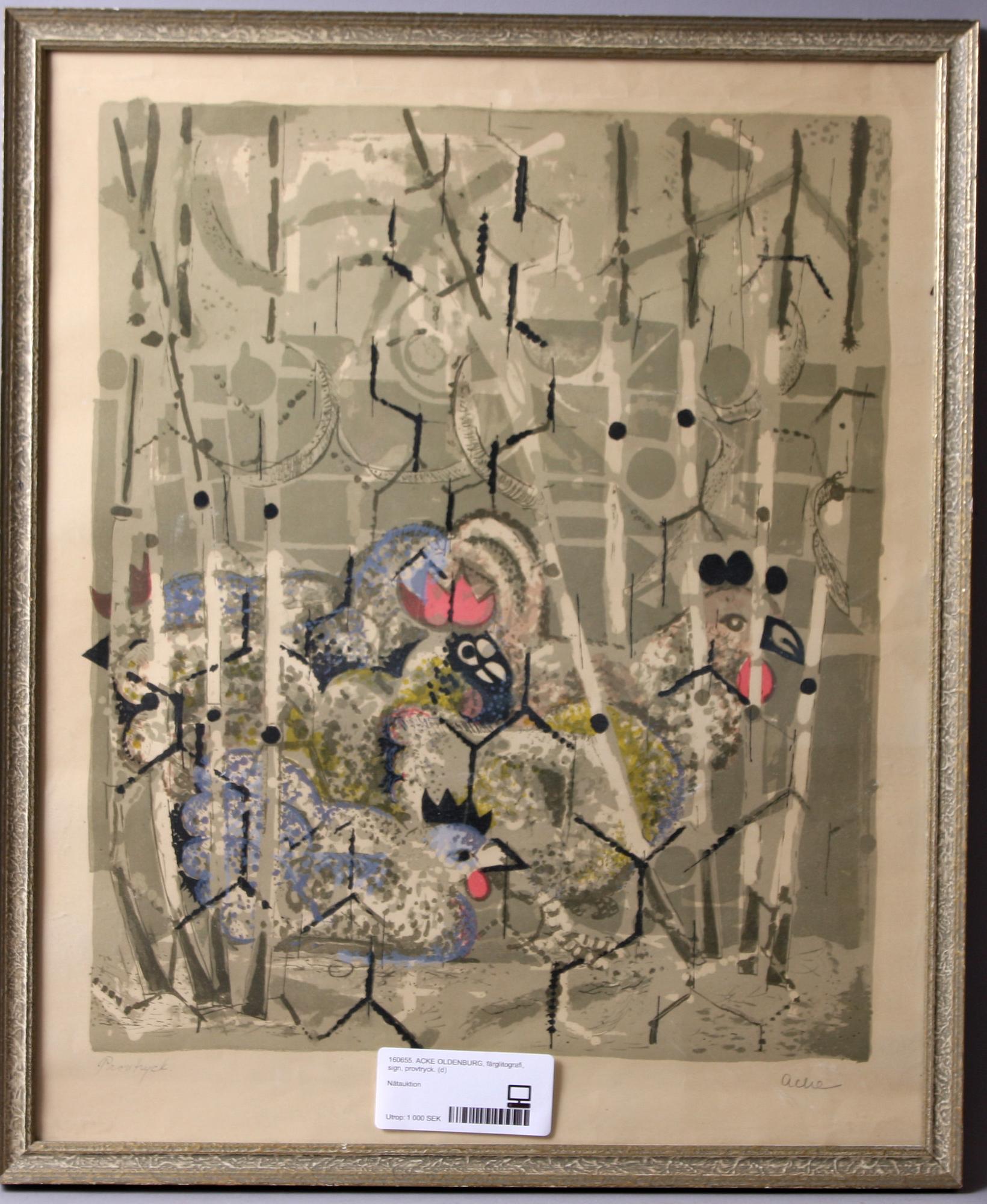 ACKE OLDENBURG, färglitografi, sign, provtryck.