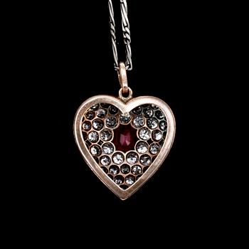 HÄNGE, 14k guld med syntetisk rubin och gammalslipade diamanter tot ca 5ct. 1800-talets slut. Vikt, hänge ca10g.