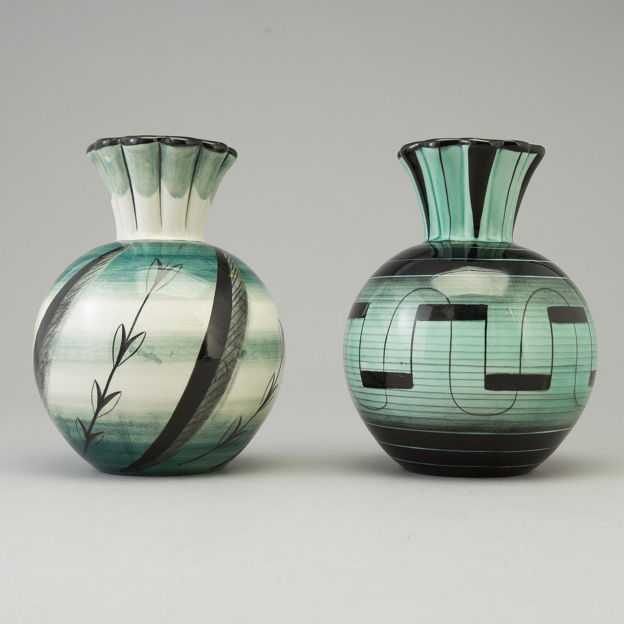 ILSE CLAESSON, VASER, två st, flintgods, Rörstrand, 1928-1936.