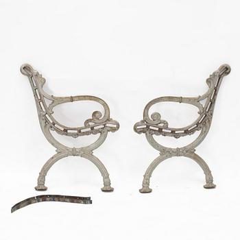 A pair of cast iron bench gables, Näfeqvarns Bruk, Sweden.