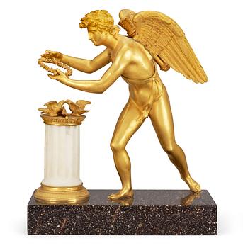 658. A Swedish circa 1800 gilt bronze, white marble and porphyry table sculpture.
