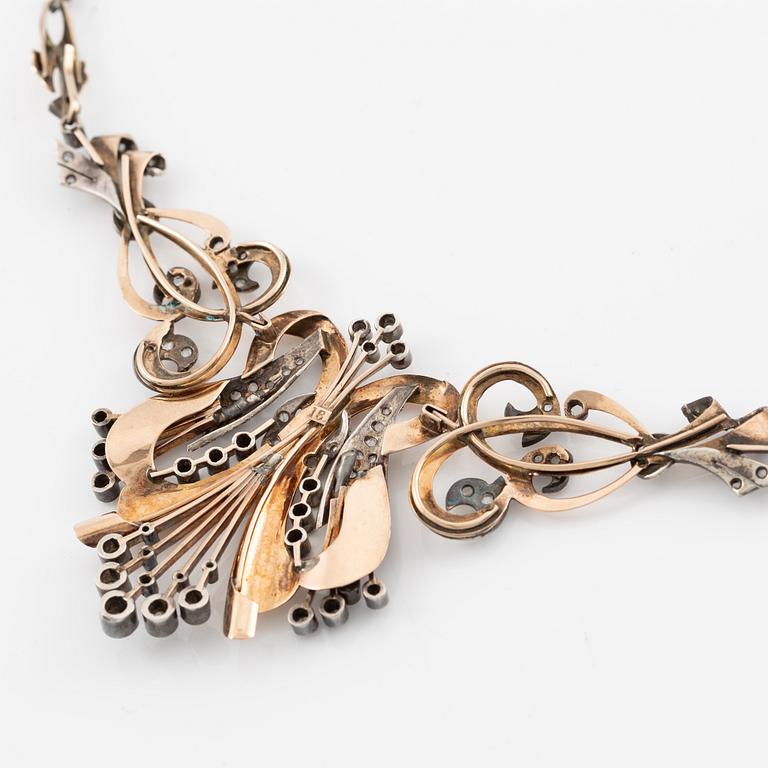 Necklace 14K gold and silver with rose-cut diamonds.