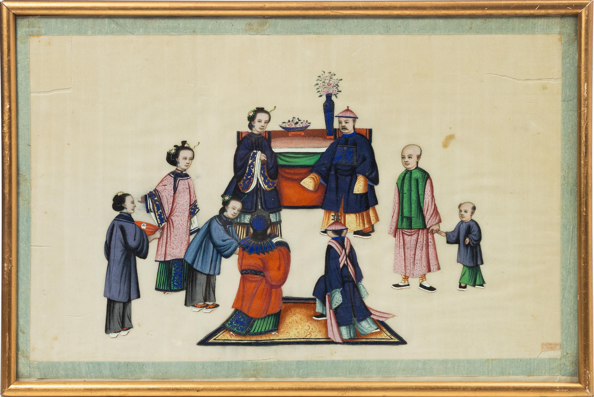 Rispappersmålningar, 9 stycken. Qingdynastin, 1800-tal.