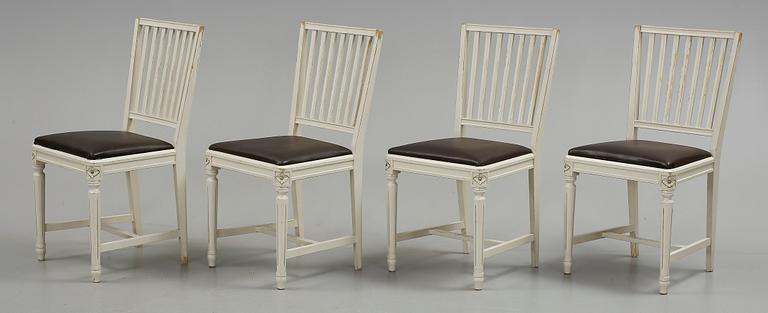 MATGRUPP, 5 delar + 2 iläggsskivor, gustaviansk stil, 1900-tal.