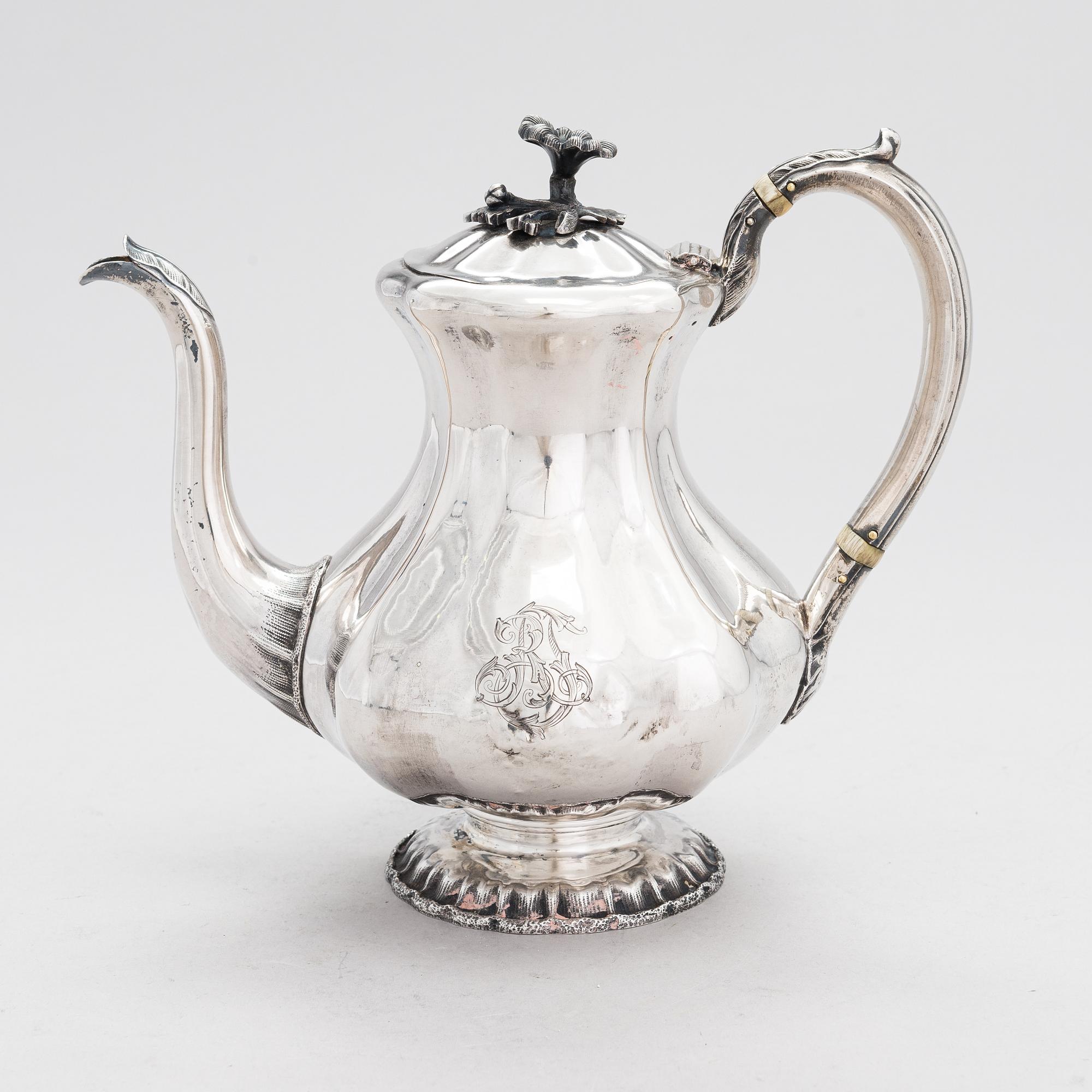 An Imperial Russian silver coffee pot, maker's mark of