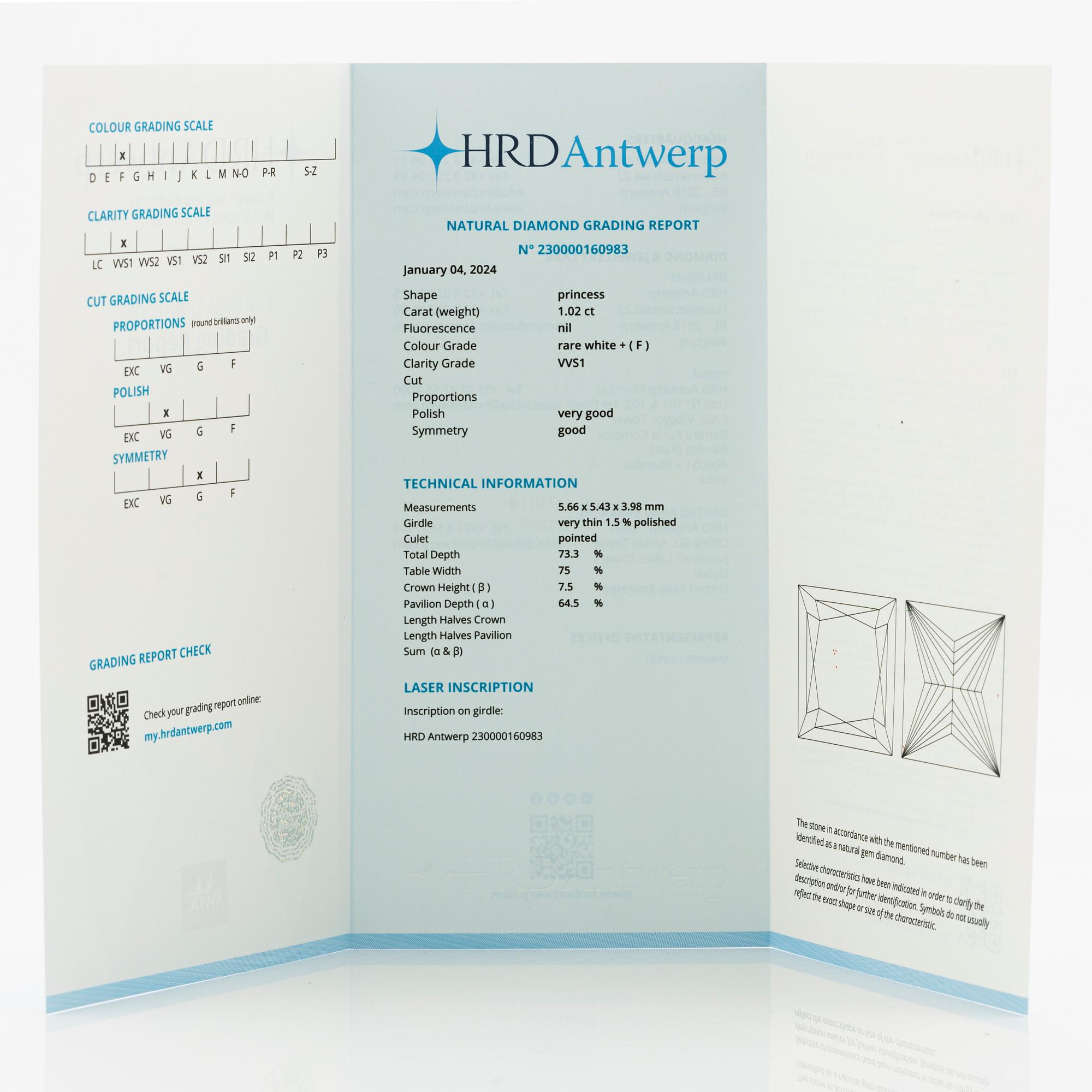Earrings, a pair, with princess-cut diamonds, HRD report included.