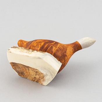 Lars Levi Sunna, a grouse reindeer horn and birch figurine, signed LL Sunna.