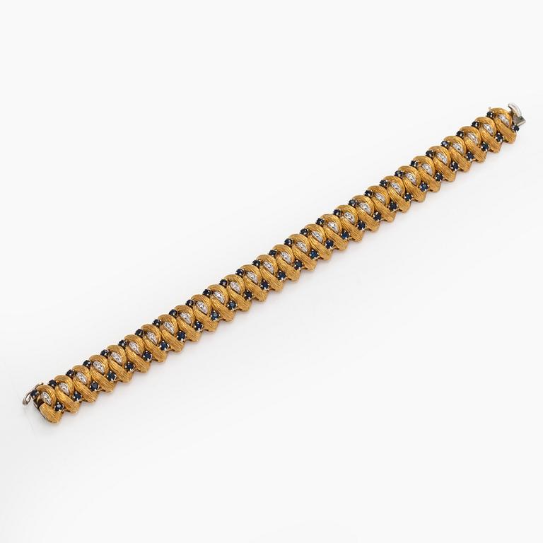 Armband, åttkantslipade diamanter, safirer, 18K guld, Italien.