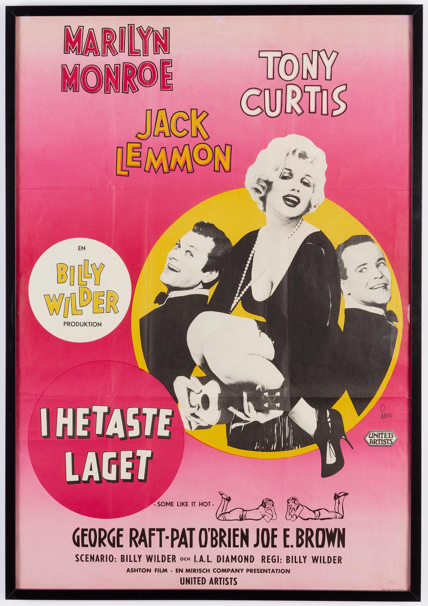 Gösta Åberg, filmaffisch, "I hetaste laget" ("Some Like it Hot"), Marilyn Monroe, Boklito AB Borås, 1959.