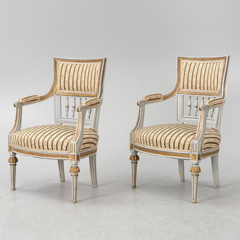 A pair of Gustavian style armchairs, 19th Century.