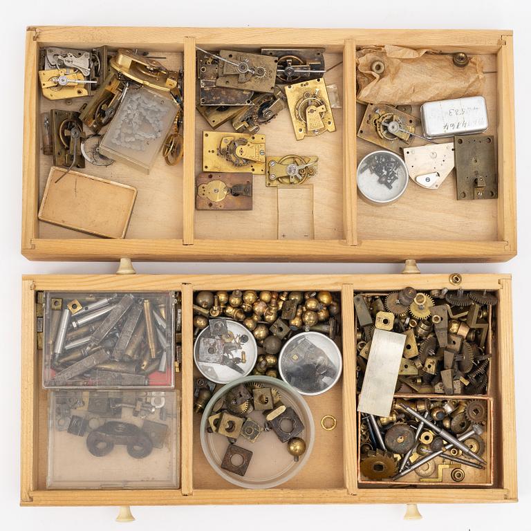 Watchmaking tools and spare parts, including a lathe by Lorch.