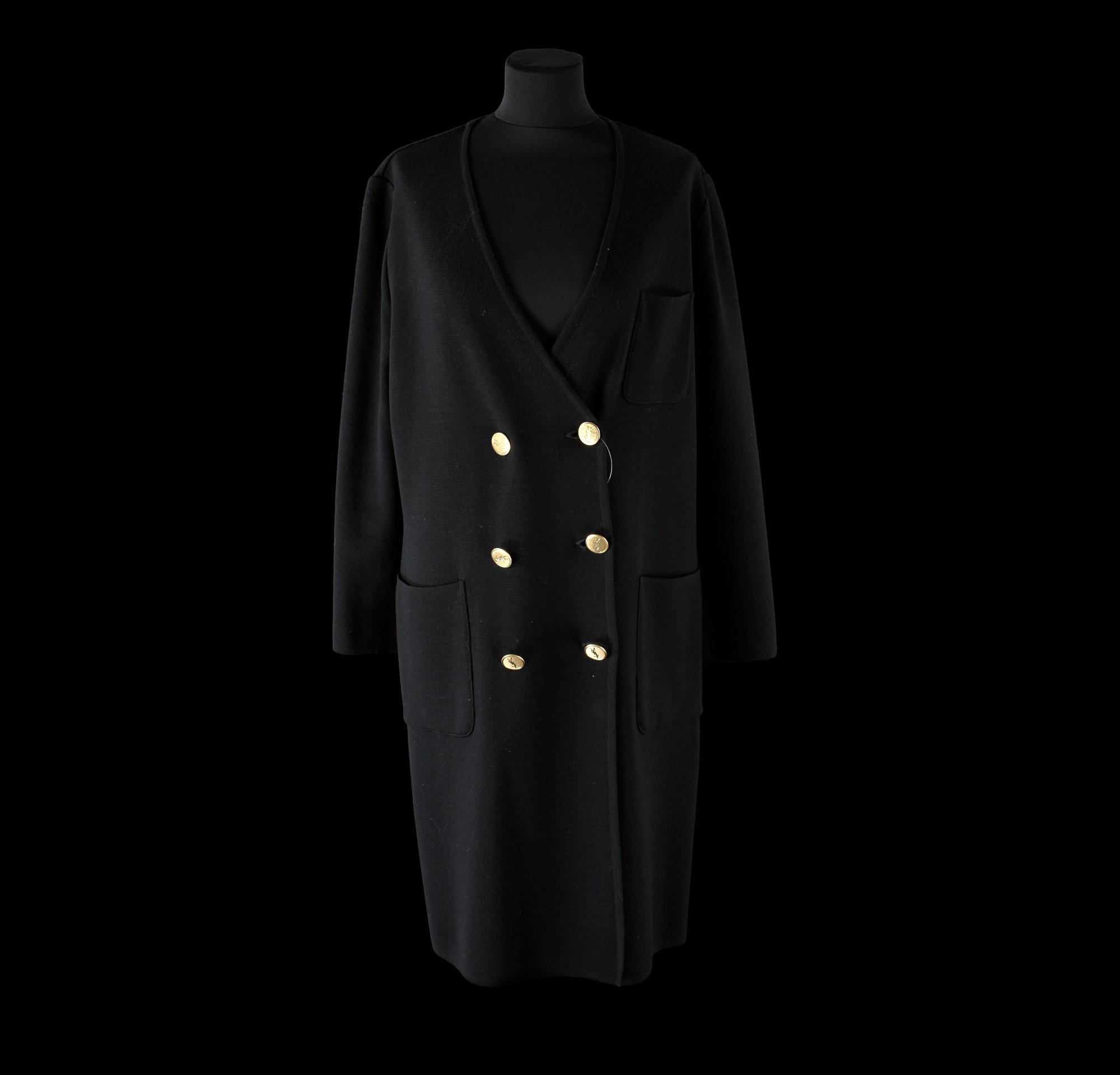 A 1970s black knitted wool coat dress by Yves Saint Laurent.