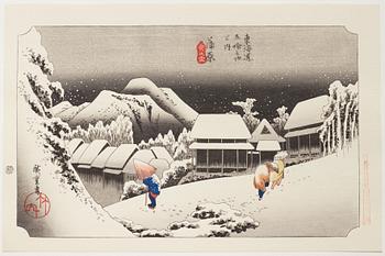 ANDO HIROSHIGE, senare avdrag, mapp, "The fifty-three stations on the tokaido", utgiven av Kata Hanga Kenkyujo.